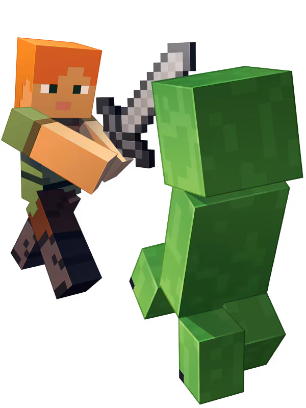 Alex defending against a Creeper after sunset